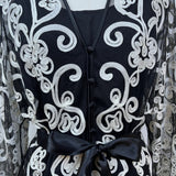 JS Collections Women's Black Embroidered Blouse With White Floral Design Sz 12