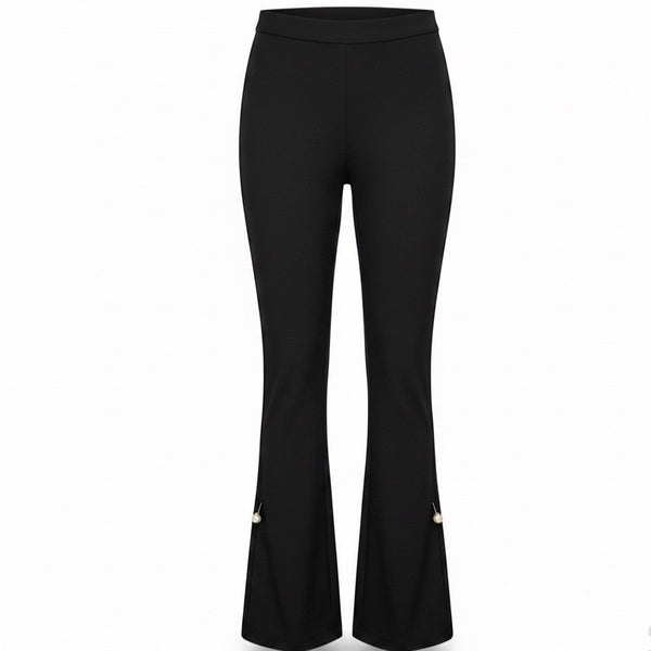 Petite Studio Womens Black Flared Pants Pearl Embellishments Sz XS