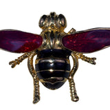 Gold Tone Enamel Bee Brooch Red Wings Enameled Detail Jewelry Pin Vintage