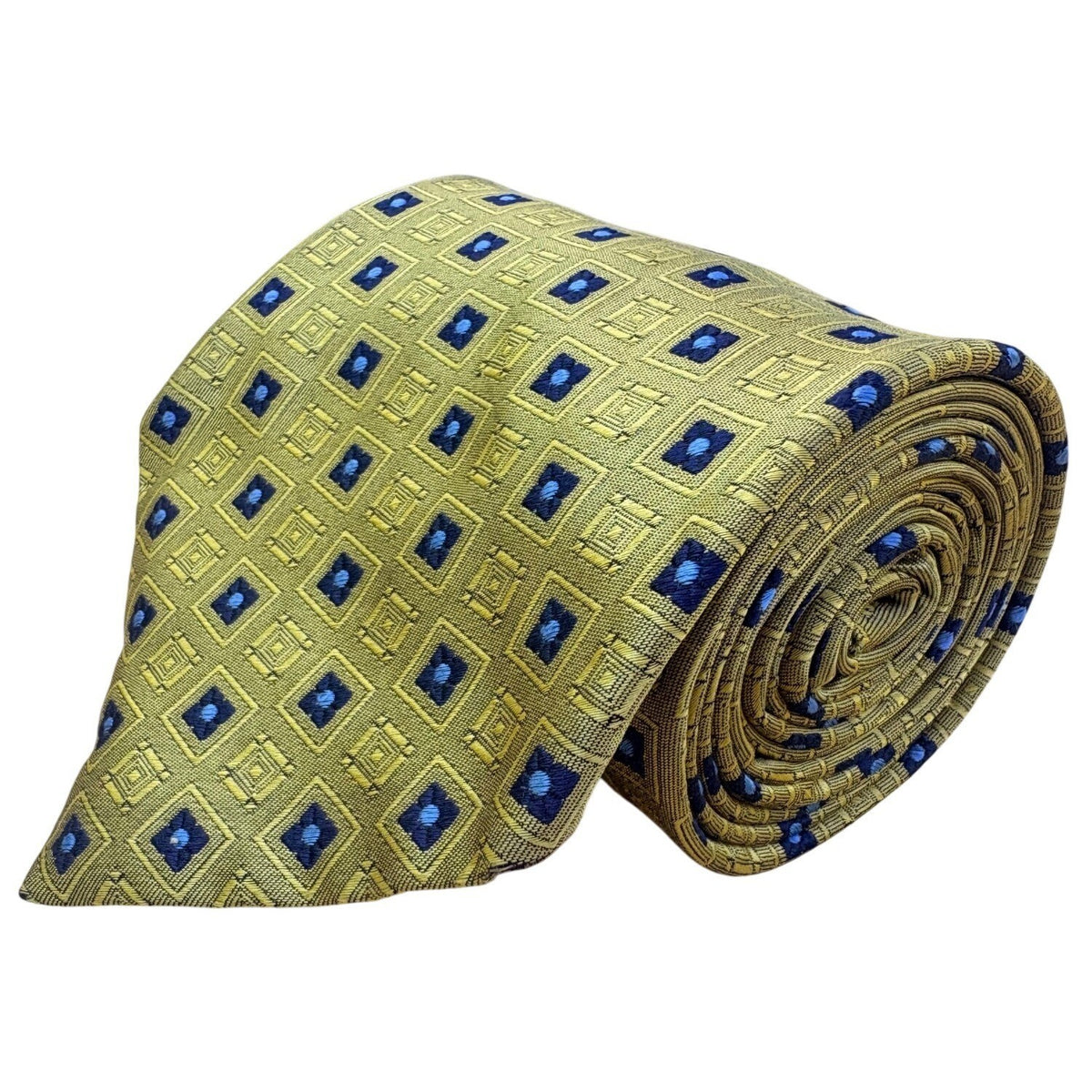 Brooks Brothers Mens Gold & Blue 100% Silk Patterned Geometric Design Tie