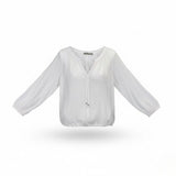 Sandwich Womens White Cotton Boho Blouse Lightweight Drawstring 3/4 Sleeve S 36