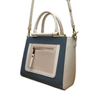 Madison West Women’s White & Blue Faux Leather Dual Handles Crossbody Satchel