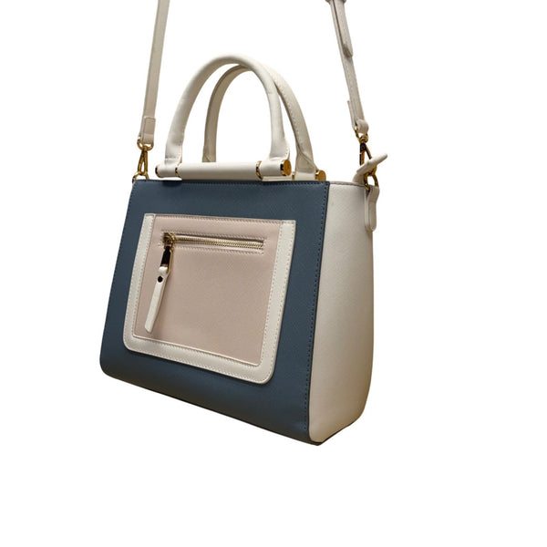 Madison West Women’s White & Blue Faux Leather Dual Handles Crossbody Satchel