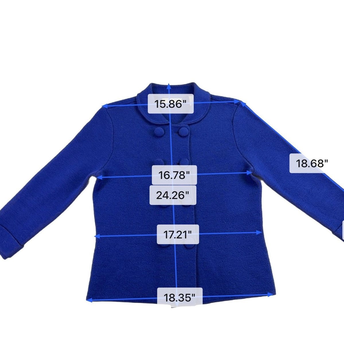 Kate Hill Womens Blue Merino Double-Breasted Sweater Jacket Size S