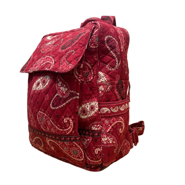 Vera Bradley Women’s Red Cotton Quilted Paisley Print Adjustable Straps Backpack