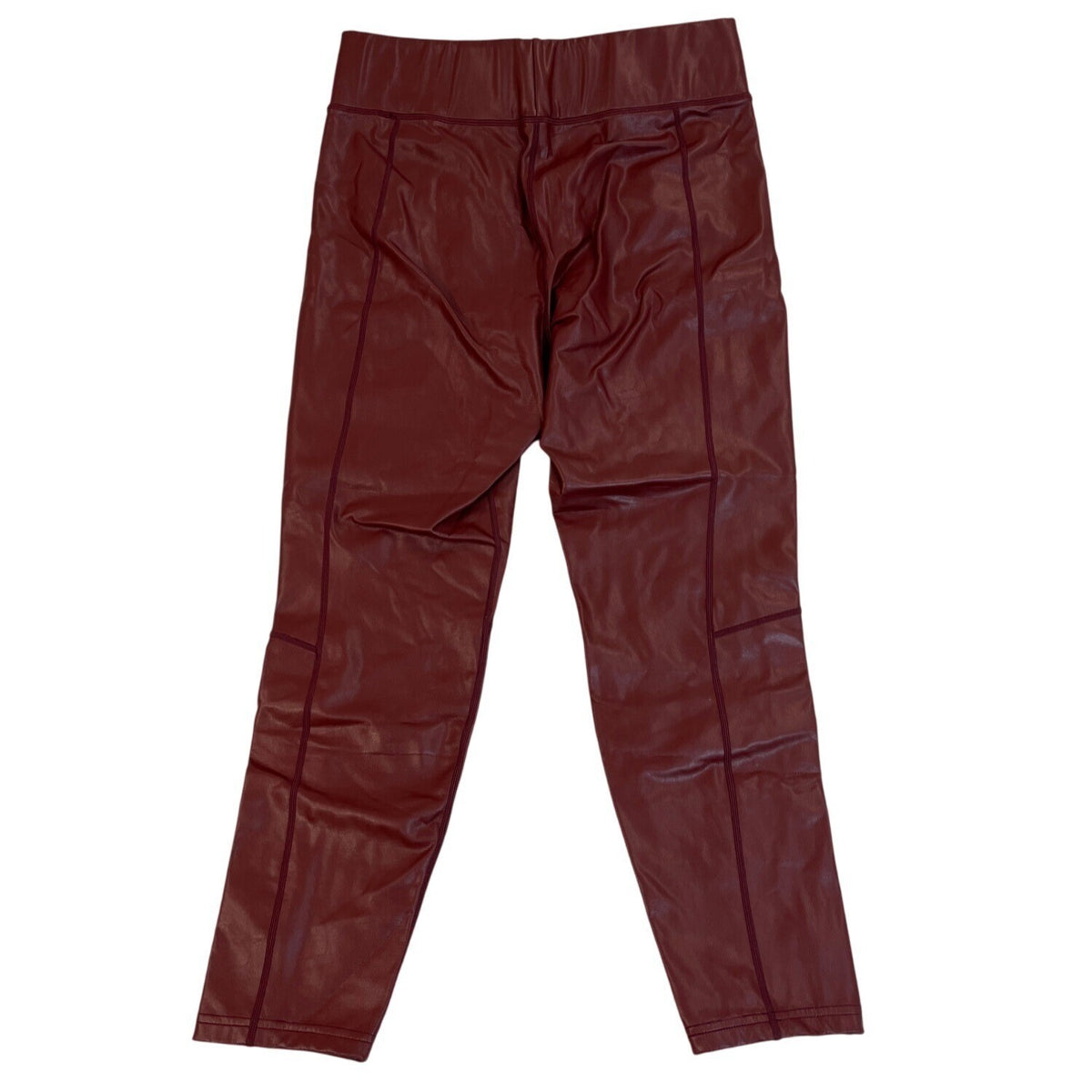 A.L.C. Women Burgundy Faux Leather Pants  With Ankle Zippers & Stretch Waist Sz