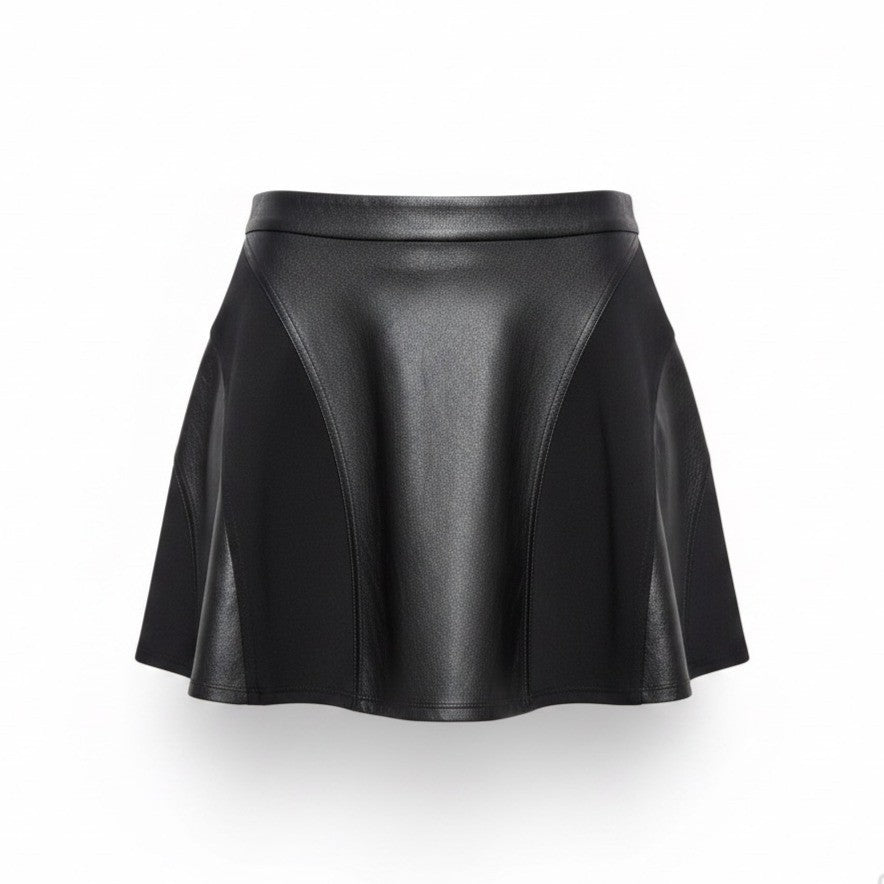 Jessica Simpson Womens Black Faux Leather Paneled Skater Skirt Sz L