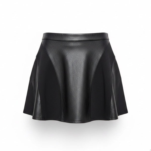Jessica Simpson Womens Black Faux Leather Paneled Skater Skirt Sz L