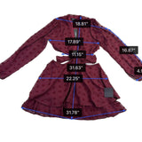 Lulus Womens Burgundy Tie-Front Long Sleeve Dress Ruffle Hem Polka Dot Sz XL