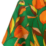 Vintage Green Short-Sleeve Button-Up Blouse With Orange Fruit & Leopard Print Li