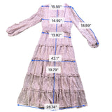Storia Womens Pink Tiered Maxi Dress W/ Long Sleeves Textured Floral Sz M