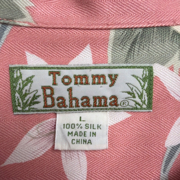 Tommy Bahama Mens Pink Floral 100% Silk Hawaiian Shirt Size L