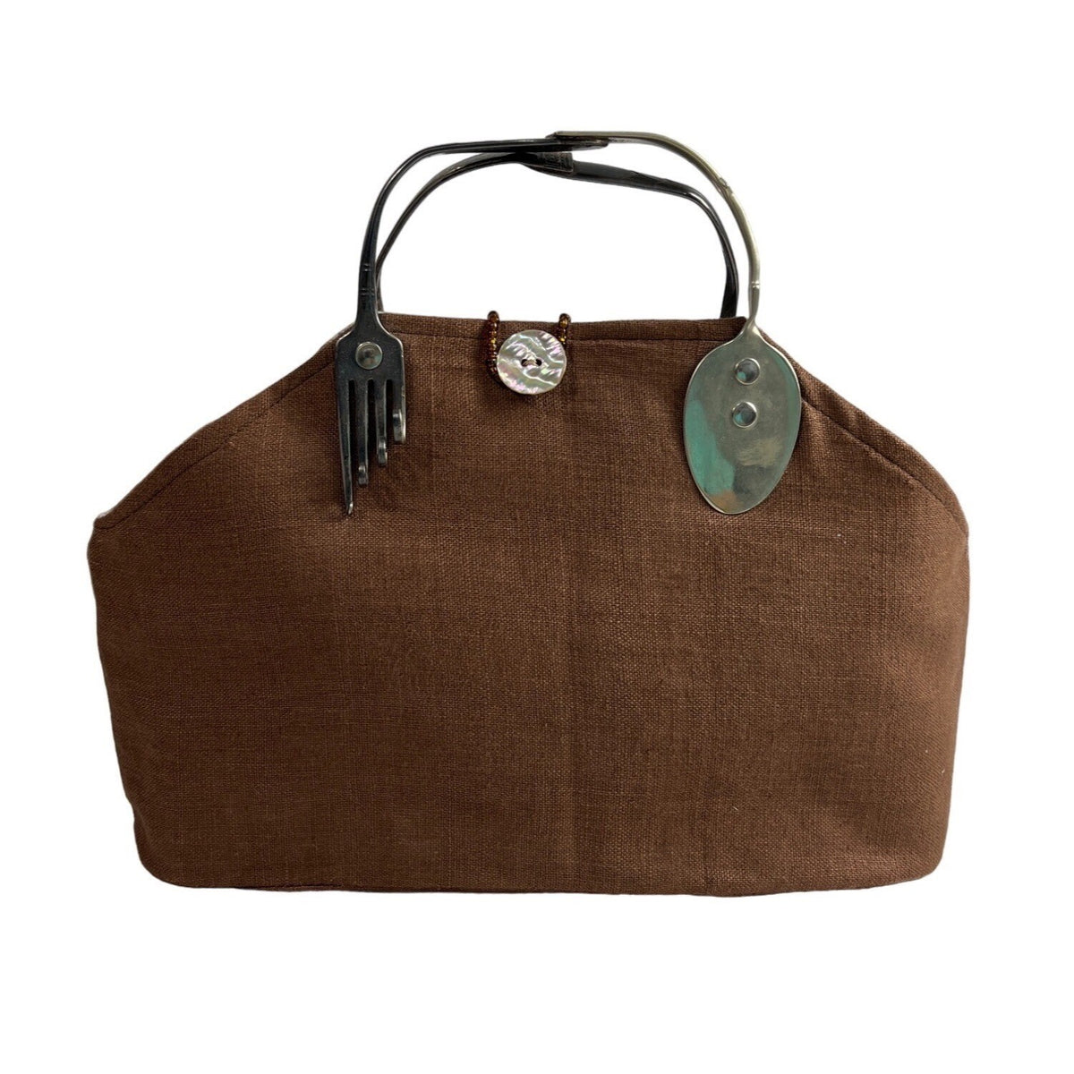 Handcrafted Women's Brown Silverware Crafty Art Handle Handbag Sz M