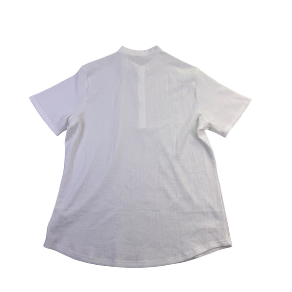 Coofandy Men White  Short Sleeve Stand Collar Shirt Size L
