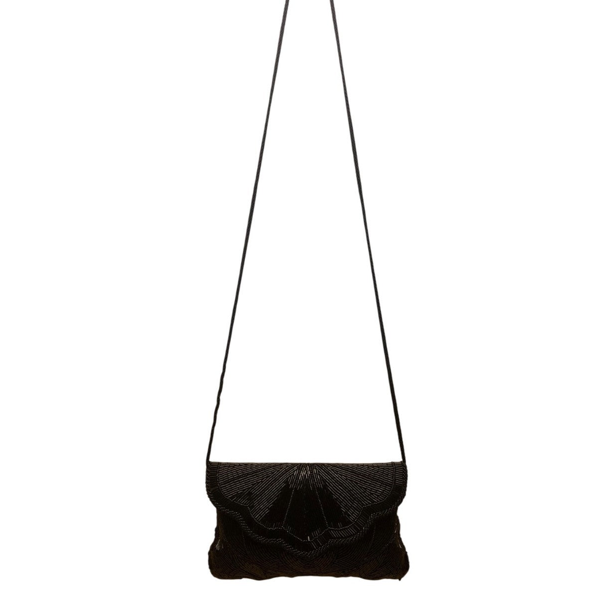 André Cellini Women’s Black Beaded Elegant Scallop Design Formal Crossbody Bag