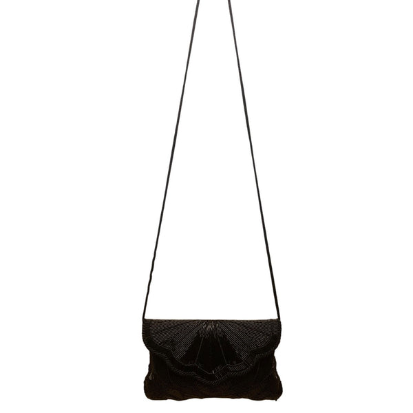 André Cellini Women’s Black Beaded Elegant Scallop Design Formal Crossbody Bag