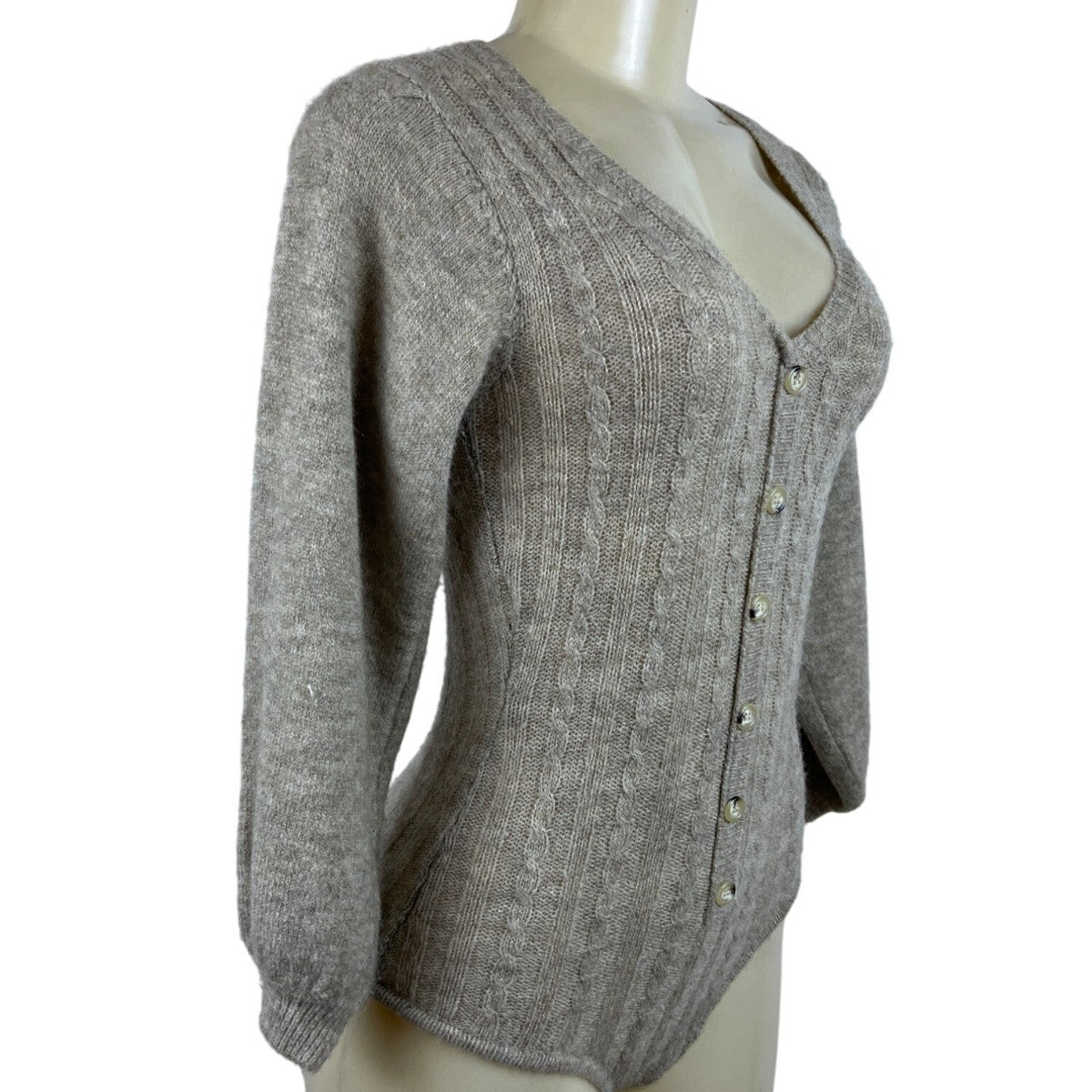 Tach Women’s Brown Cable Knit V-Neck Long Sleeve Bodysuit Sweater Sz S
