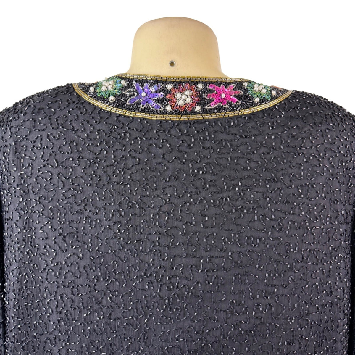 Lawrence Kazar Womens Black Beaded Silk  Jacket & Top Floral Embellished Sz 2X