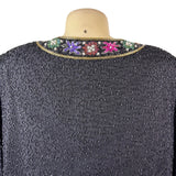 Lawrence Kazar Womens Black Beaded Silk  Jacket & Top Floral Embellished Sz 2X