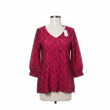 Isaac Mizrahi Live Women’s Pink Lace V-Neck Top With 3/4 Sleeve Size L
