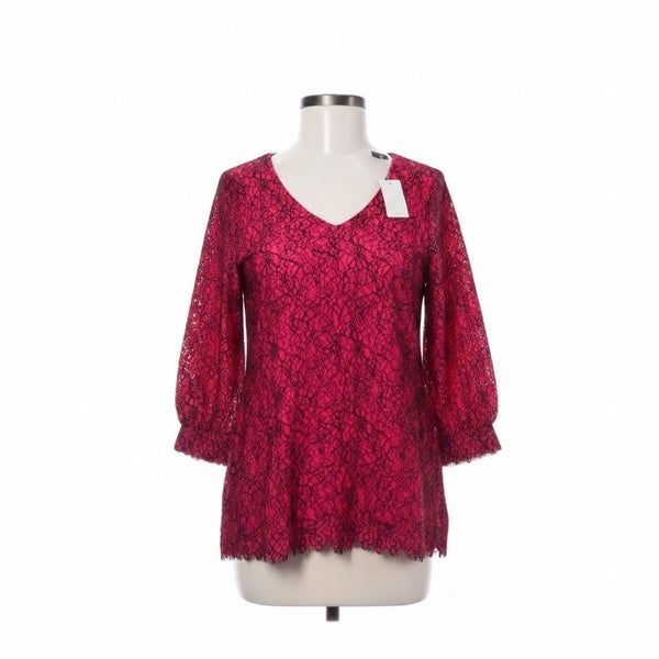 Isaac Mizrahi Live Women’s Pink Lace V-Neck Top With 3/4 Sleeve Size L