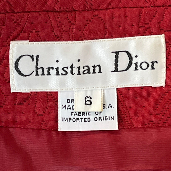 Vtg Christian Dior Women's Red Floral Skirt and Collarless Blazer Suit Sz 6