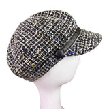 Nine West Womens Black Wool Newsboy Cap Button Tweed OS