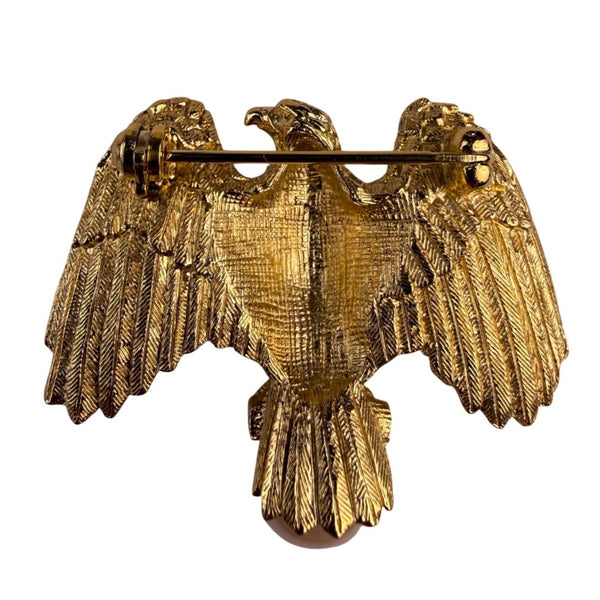 Vintage Gold Tone Liberty Eagle Brooch With Pearl Accent Pin Metalwork