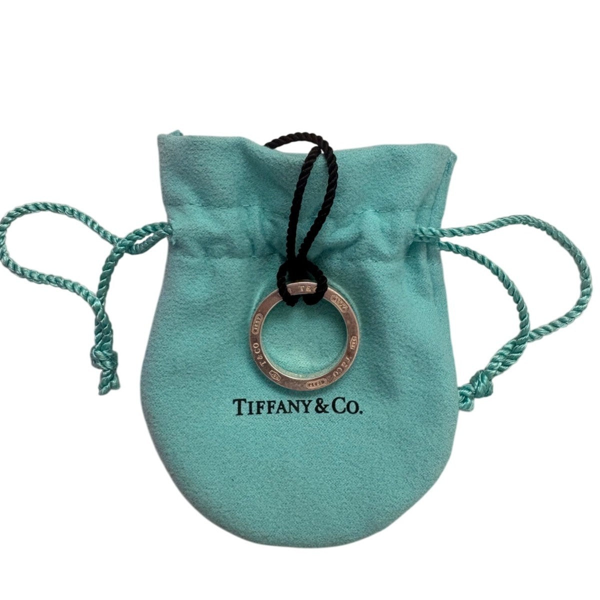 Tiffany & Co. Unisex Sterling Silver Round Pendant Black Cord Necklace