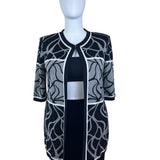 Misook Womens Black & White Knit Open Cardigan Sweater Abstract Pattern Sz XL