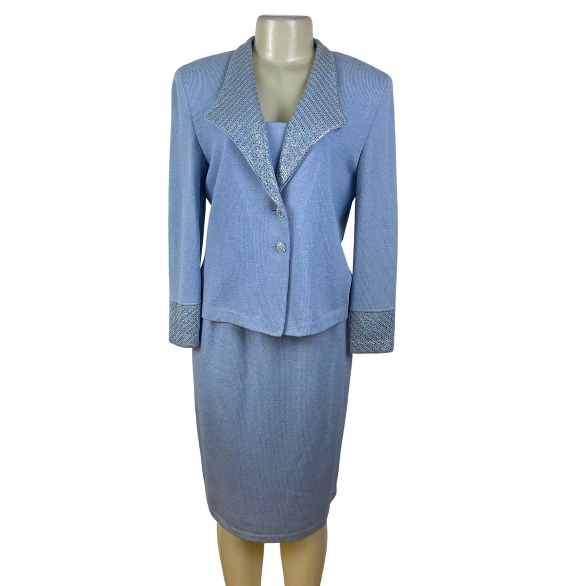 St. John Womens Light Blue Set Blazer Size 6 & Skirt Size 10