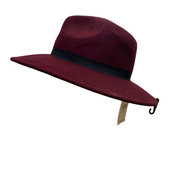 Doris Streich Womens Burgundy Wool Fedora Hat Wide Brim Black Band Stylish OS