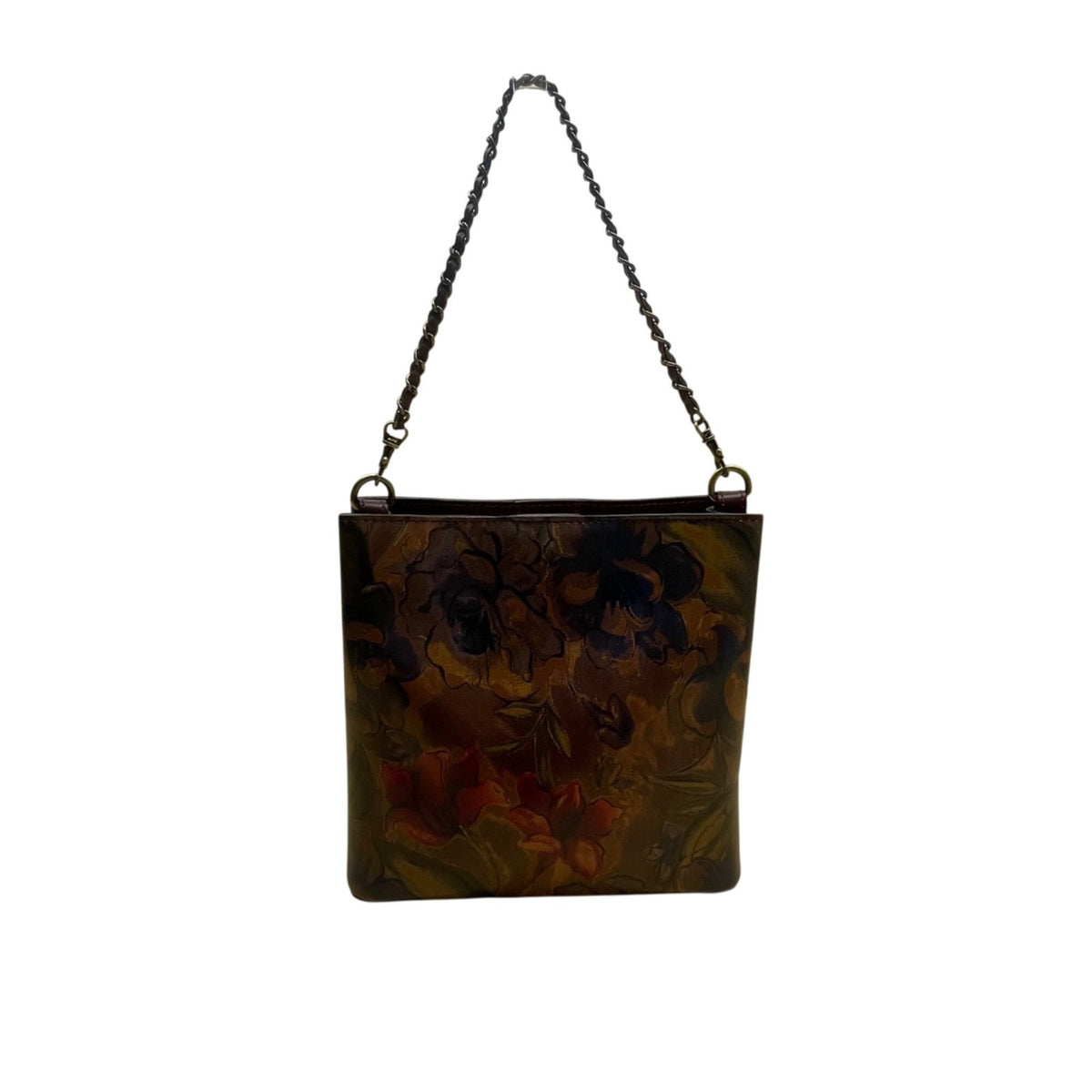 Patricia Nash Womens Brown Leather Floral Embossed Chain Strap Shoulder Tote Bag
