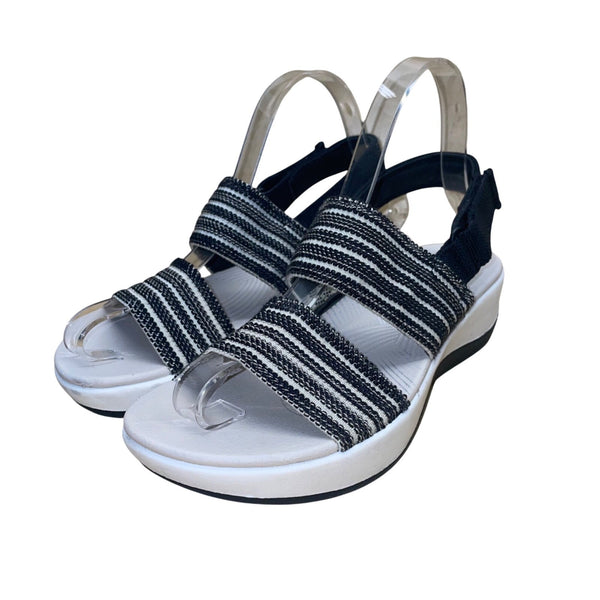 Clarks Women’s Black & White Cloudsteppers Striped Slingback Sandals Size 6.5M