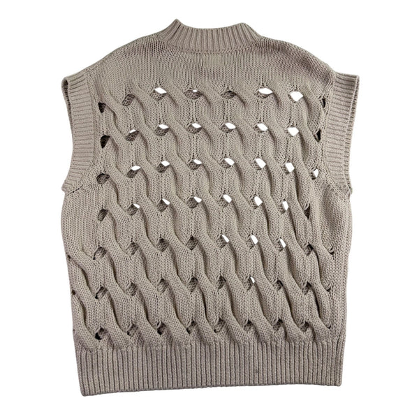 Anine Bing Women Beige Cotton/Polyester Sweater Vest Sleeveless Cable Knit Sz XS