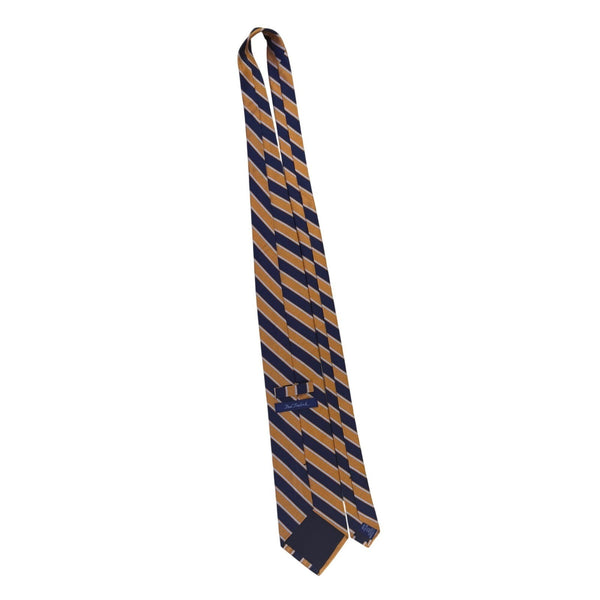 Paul Fredrick Mens Navy & Gold 100% Italian Silk Striped Hand-Tailored Tie