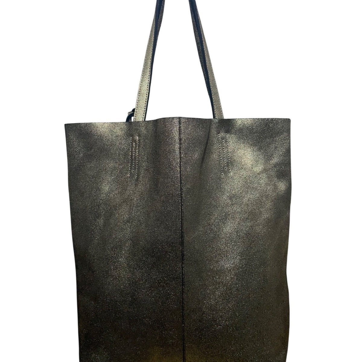 Merona Women’s Metallic Genuine Leather Double Handles Gold Tag Detail Tote Bag