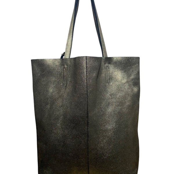 Merona Women’s Metallic Genuine Leather Double Handles Gold Tag Detail Tote Bag