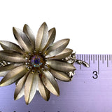 Vintage Gold Tone Floral Brooch Rhinestone Center Pin  Elegant Design