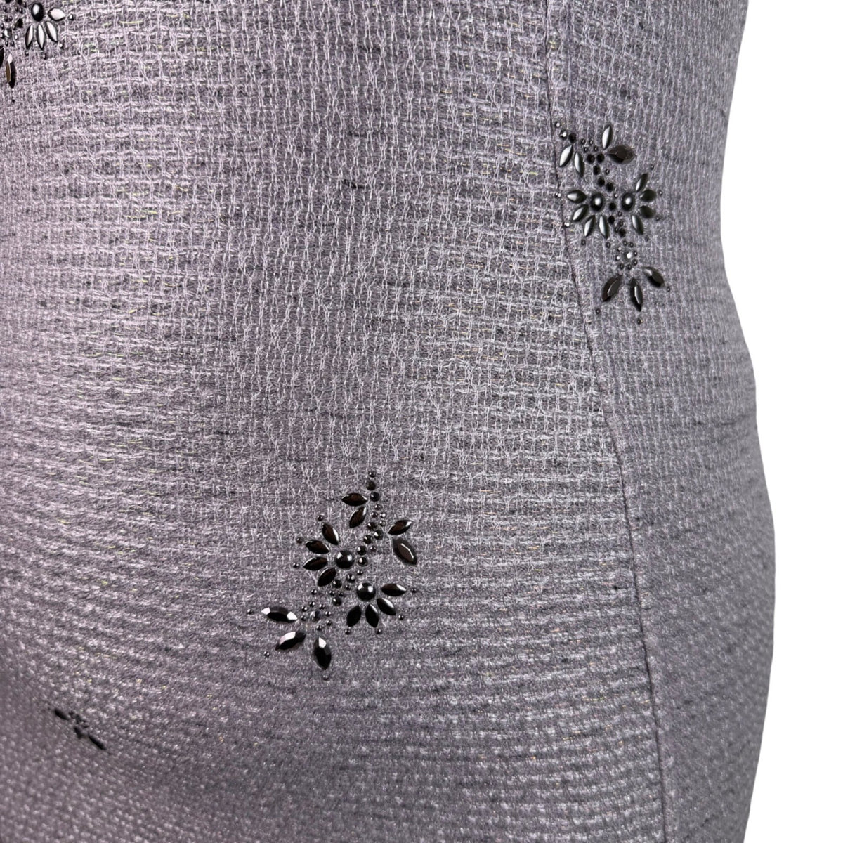 St. John Women’s Silver Sheath Metallic Dress Embroidered Short Sleeve Sz 12