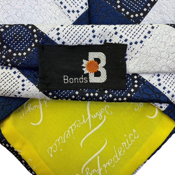 John Frederics Mens Blue/White Polyester Argyle Necktie Geometric Design