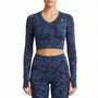 Gymshark Womens Blue Nylon Blend Cropped Camo Long Sleeve Top XS