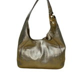 Michael Kors Women’s Gold Metallic Textured Leather Hobo Bag Logo Charm Accent