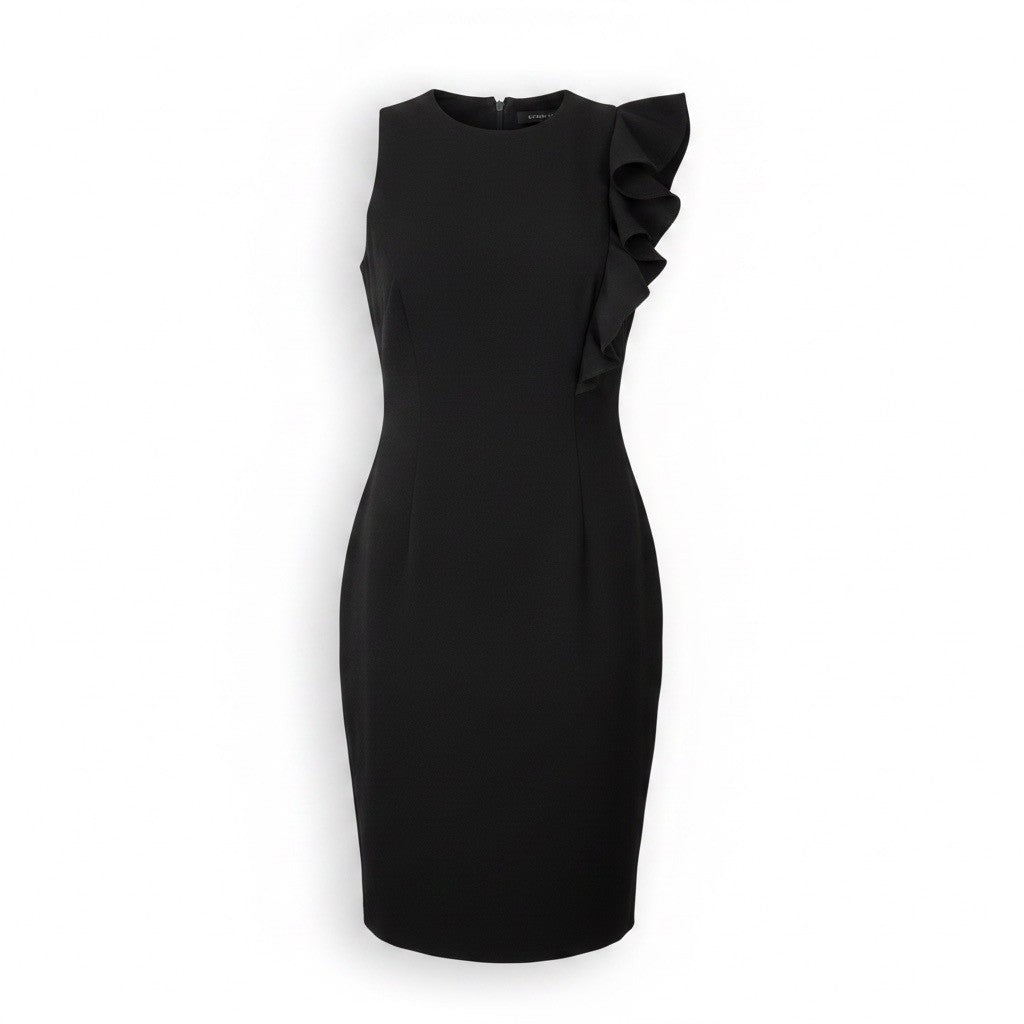 Black Halo Womens Black Cocktail Sheath Dress Ruffle Detail Size 2