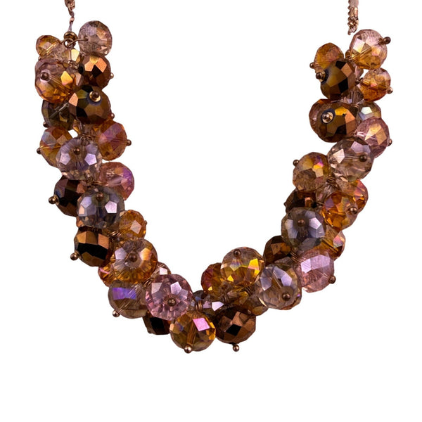 Ali-Khan Womens Amber Glass Bead Cluster Necklace Gold Tone Adjustable Chain