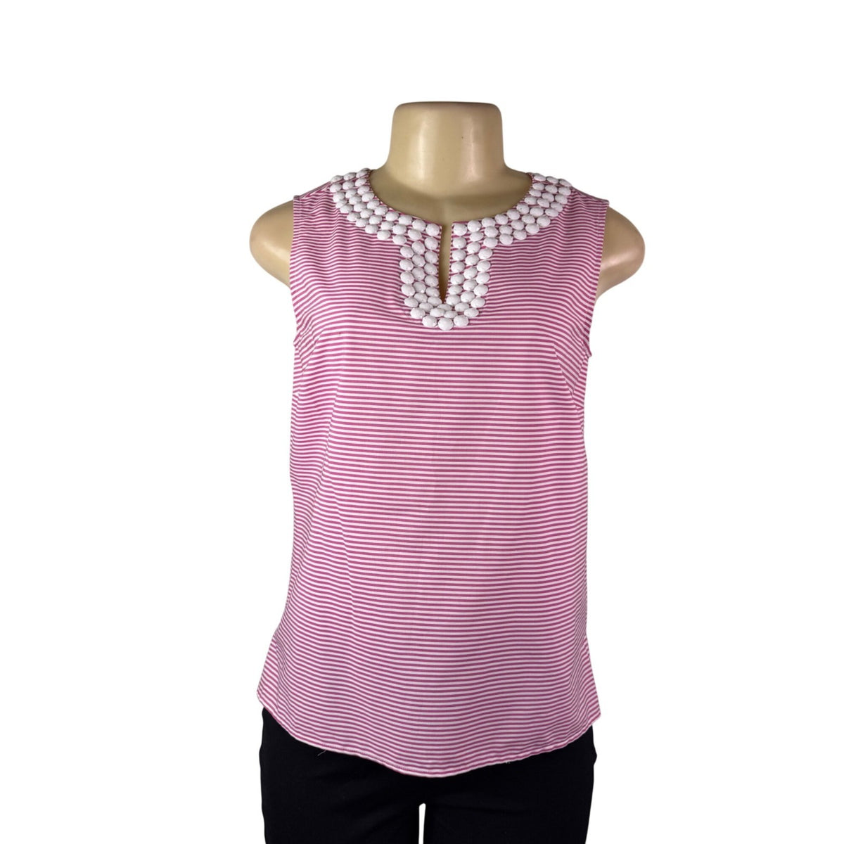 Talbots Womens Pink & White Striped Sleeveless Top With Beaded Neck Sz 4P - New