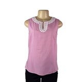 Talbots Womens Pink & White Striped Sleeveless Top With Beaded Neck Sz 4P - New