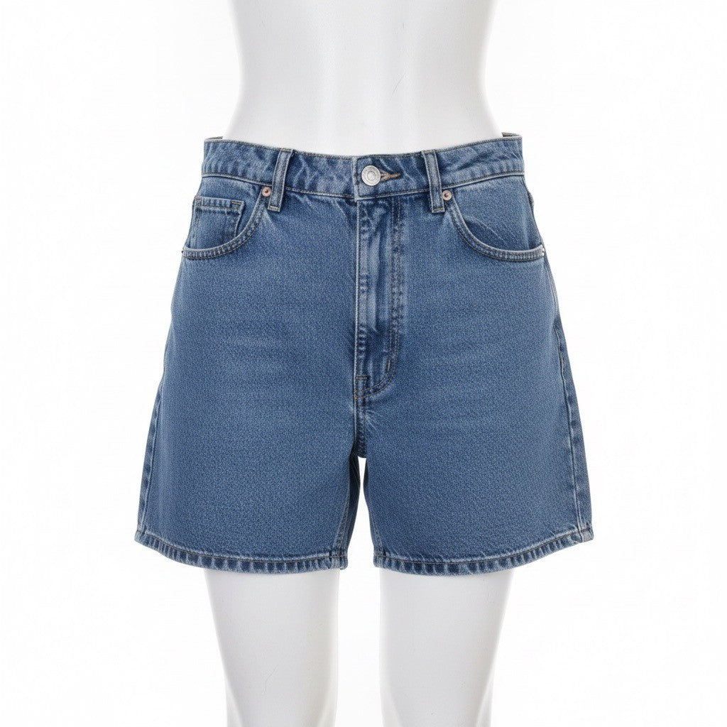 Zara Womens Blue Denim Cotton High-Waisted Casual Relaxed Shorts Size 10