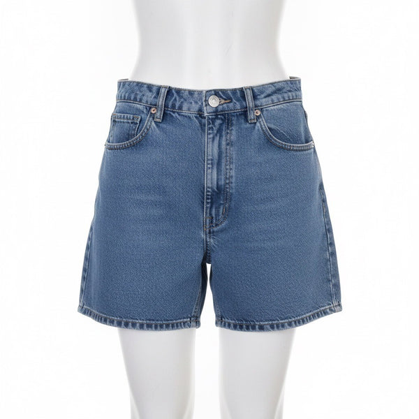 Zara Womens Blue Denim Cotton High-Waisted Casual Relaxed Shorts Size 10