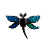 Sterling Silver Dragonfly Pin Brooch With Inlaid Blue Green Opal & Purple Stone